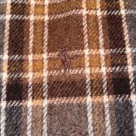 Polo Ralph Lauren Vintage Grey & Brown Plaid Lambswool Blend Reversible Scarf - Picture 5 of 7
